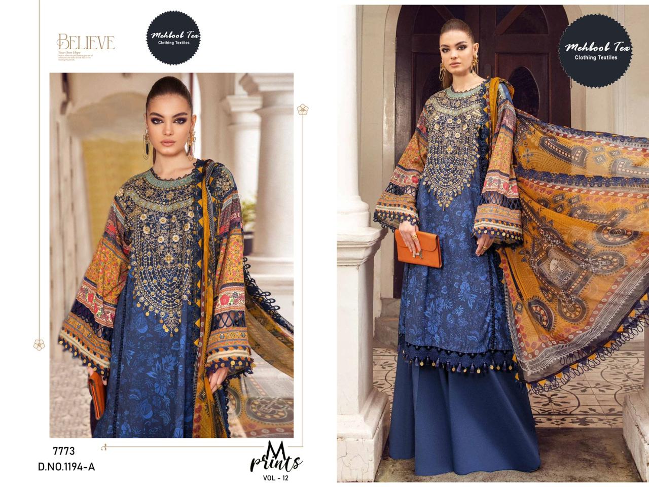 M Print Vol 12 Lawn Cotton Pakistani Suits Catalog